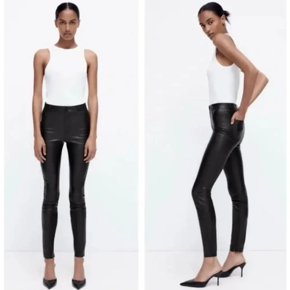 Zara Black Faux Leather Skinny Pants with Ankle Zip Size Medium - Picture 1 of 8